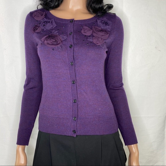BANANA REPUBLIC Dark Purple Rosette Cardigan - Picture 6 of 6